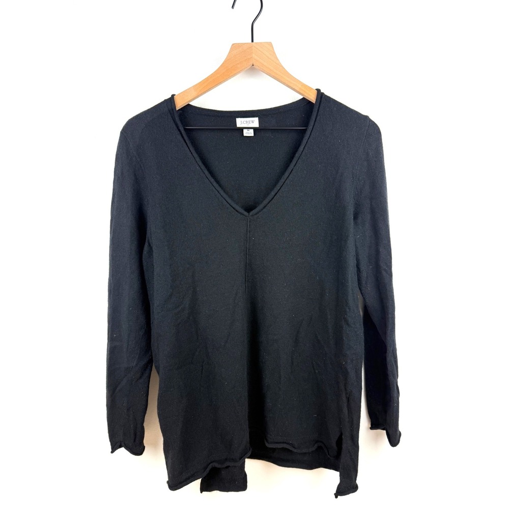 J.Crew V Neck Long‎ Sleeve Knit Sweater Top Womens Medium Black Cotton Wool